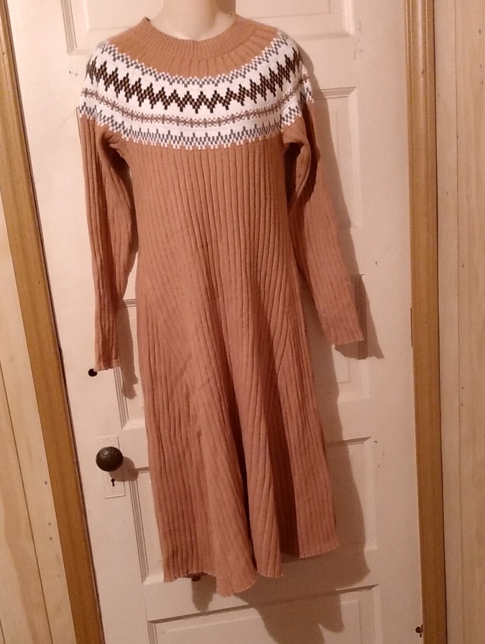 Fair Isle Ribbed A-line Fitted Bodice Sweater Dress